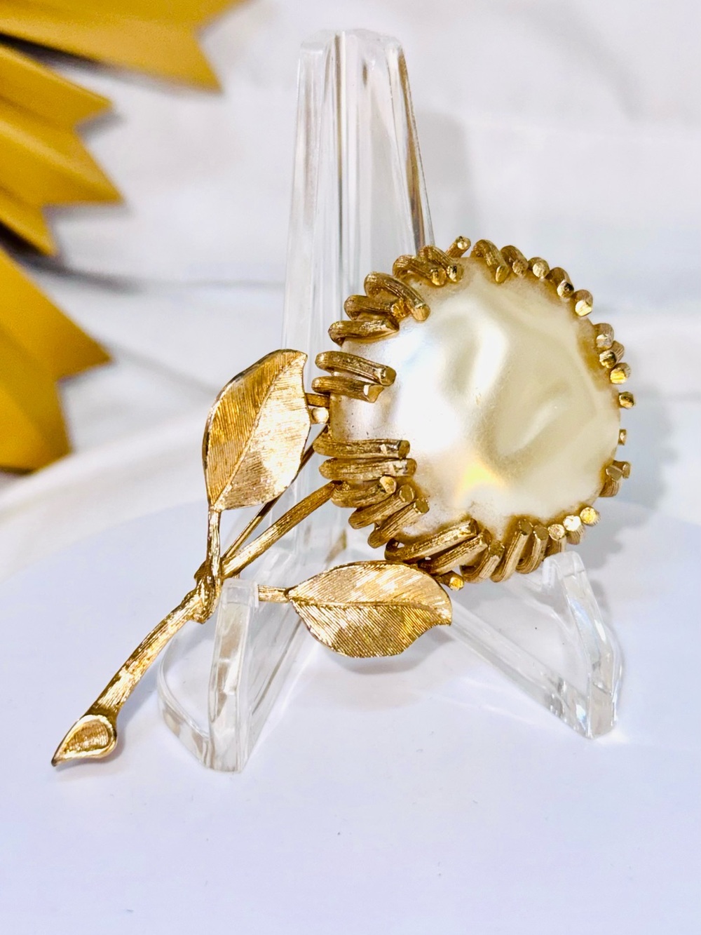 Gold Leaf Pearl Statement Brooch - Women Jewelry